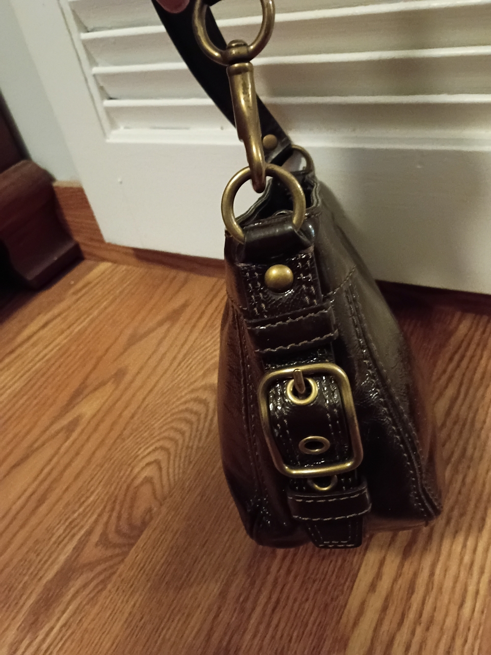 Coach Shiny Dark Brown Leather Shoulder Bag Zoe Bag - Picture 6 of 8